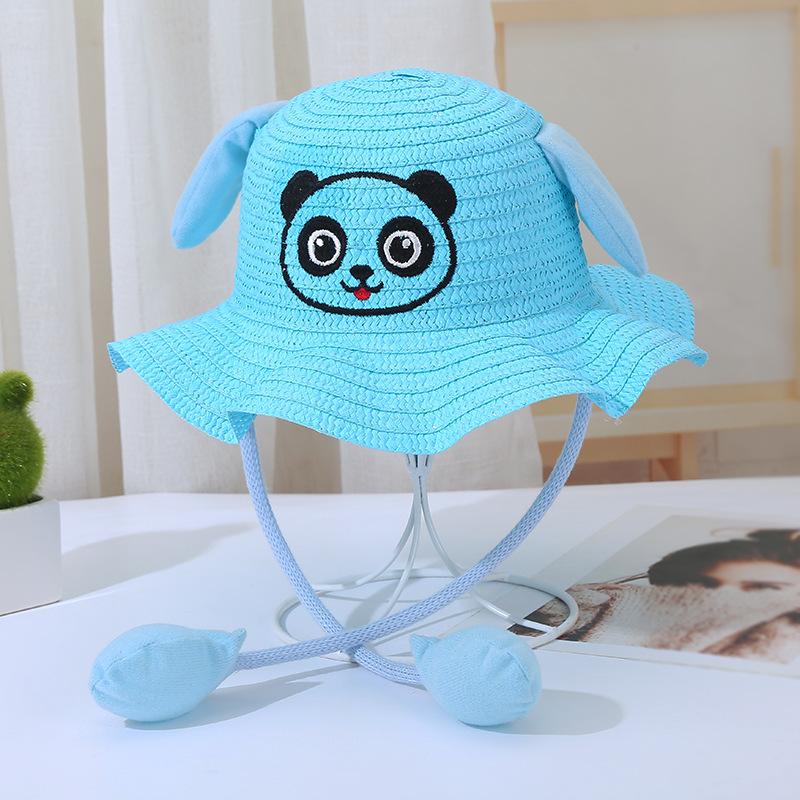 Rabbit Hat Children'S Straw Hat Summer Sun Protection Visor Hat Ear Moving Hat Cute Panda Airbag Hat