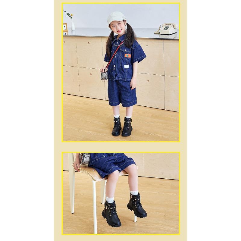 Bottes courtes polyvalentes à la mode pour enfants Bottes en cuir de style britannique d'automne Bottes simples pour enfants