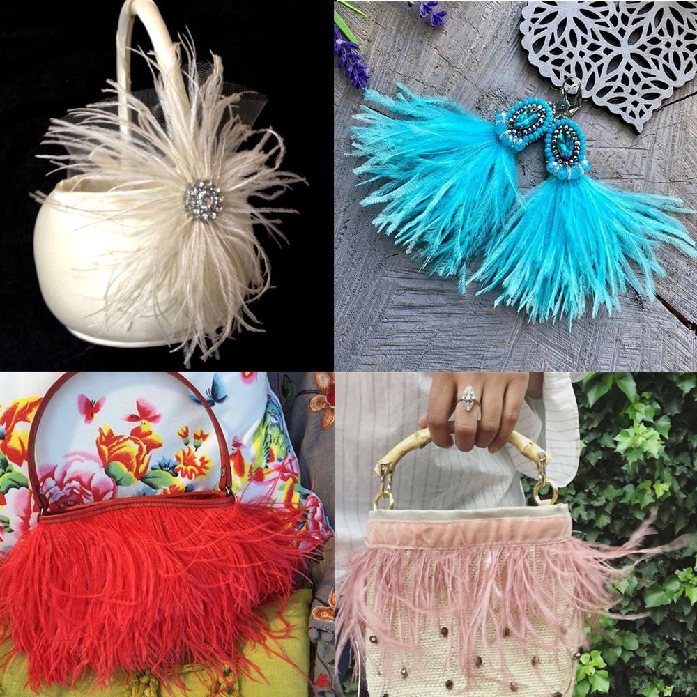 1Meter Red Ostrich Feathers Trim on Tape Ribbon Fringe 8-10cm Fabric Skirt Sewing Trimmings Feather Dress Clothes Decoration