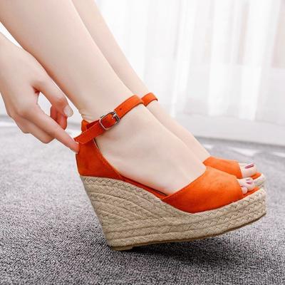 Fashion 2024 Wedges Shoes for Women's Retro Open Toe Ankle Platform Beach White Sandals Plus Size 44 Weave High Heels Buckle-Strap Roman