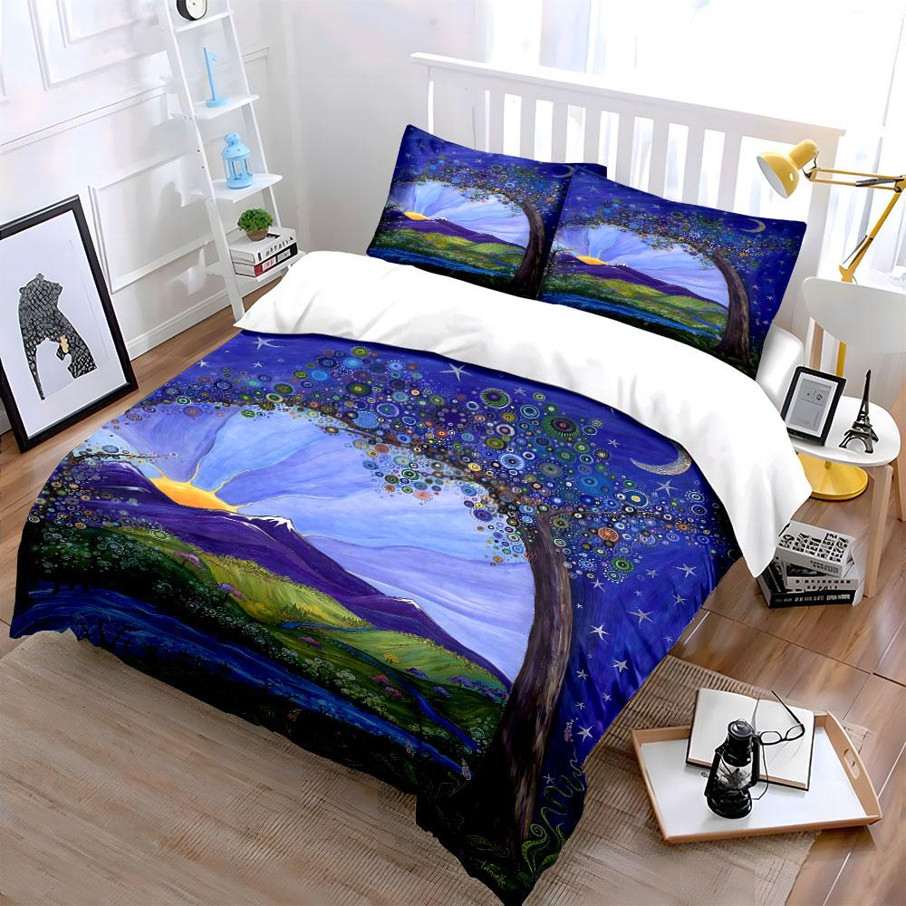 Tree, sun, stars, landscape. Bedding sets Duvet cover sets Duvet covers Pillowcases(1* Duvet Cover 2* Pillowcases without duvet insert)