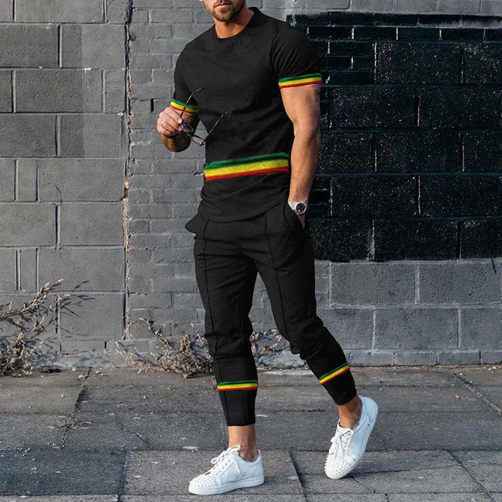 Summer Set Men Oversized T Shirt Pants Sets Print Men's Clothing Casual Tops Trousers Suits Men Tracksuits Sweatpants Outfits