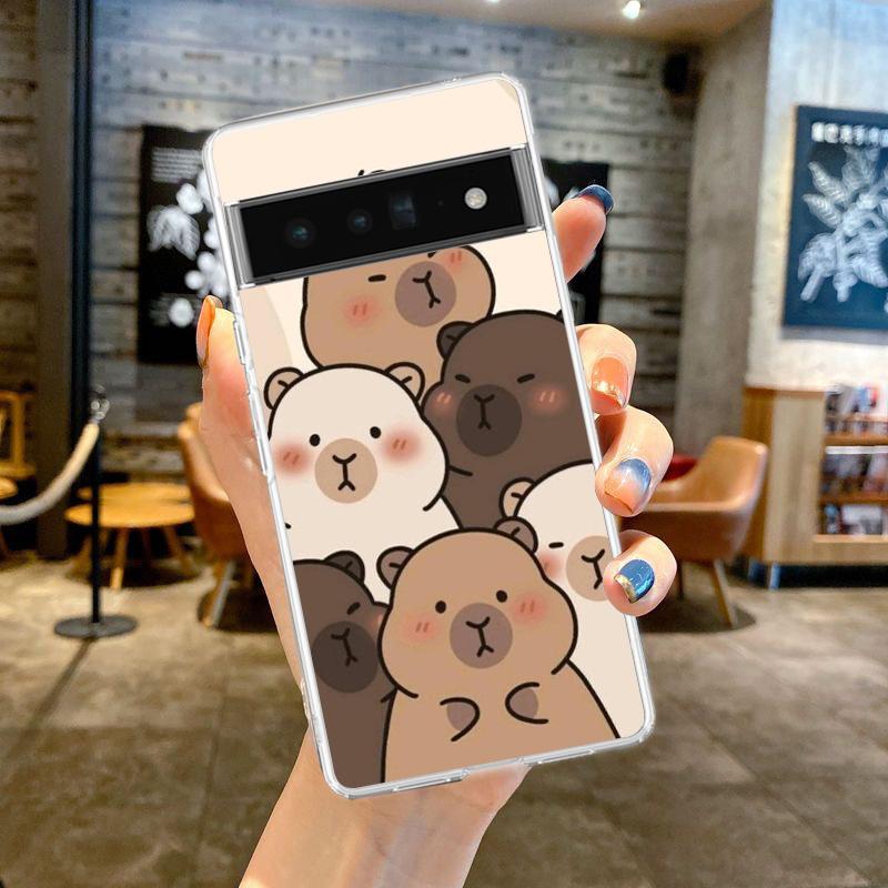 Phone Case Cover for Google Pixel 9 8 7 6 5 4 4XL 7A 6A 5A 4A 3A Pro XL Transparent Soft TPU Shell Cute Cartoon Capybara Pattern