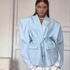 Women's Fashion Padded Shoulder Suit Jacket with Tie-Waist