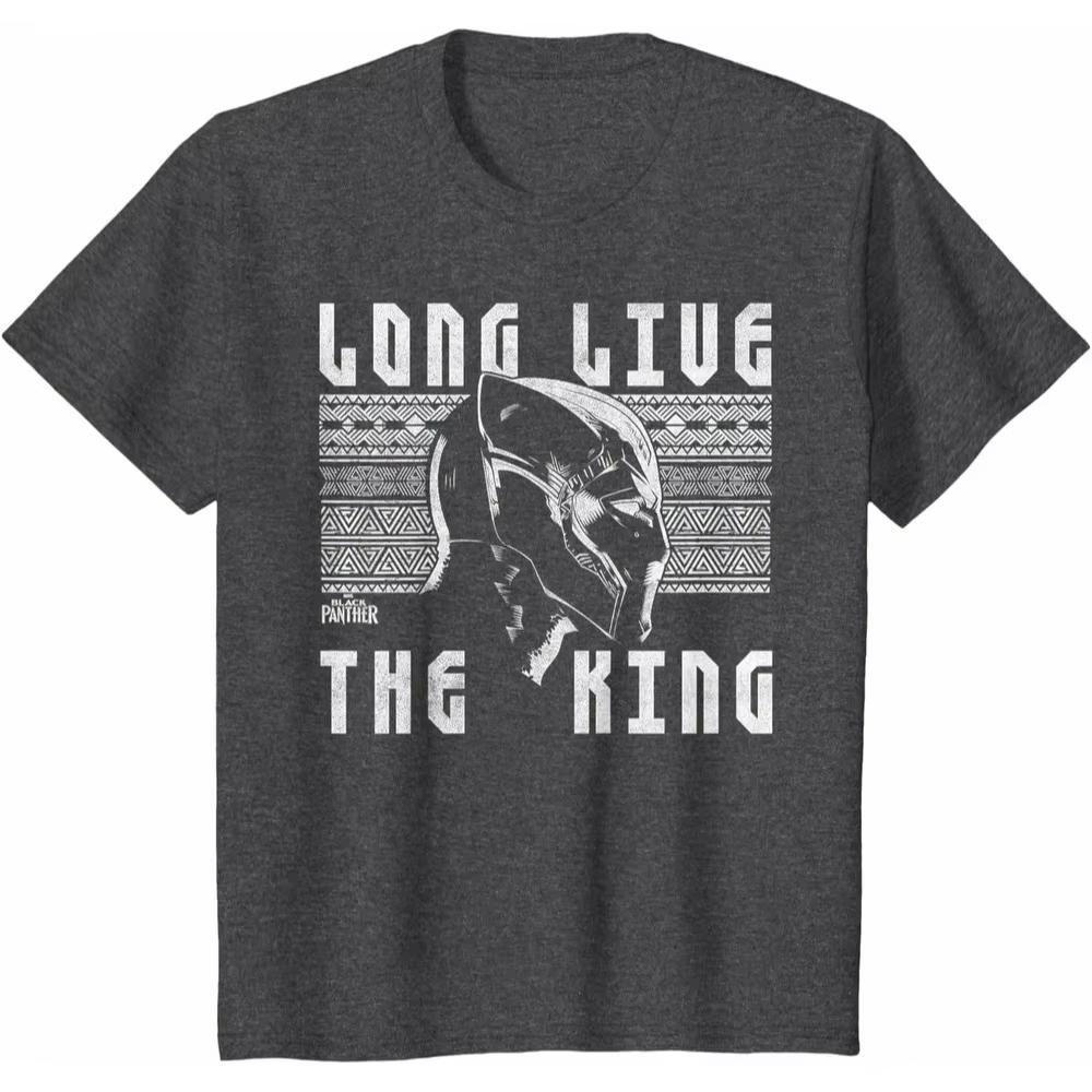 Black Panther Long Live The King Marvel TShirt Vintage Unisex Heavy Cotton Loose Fit Crew Neck Trendy Top for Male  Female