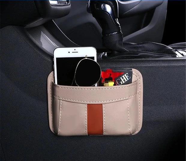 

Автомобильная кожаная сумка для хранения, наклейка на сумку для мобильного телефона, многофункциональная сумка для хранения, подвесная сумка для хранения ключей, аксессуары для уборки интерьера бежевый