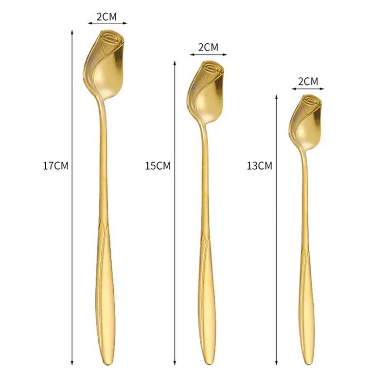 Cucchiaino da Caffè con Manico Lungo 13/15/17cm Cucchiaino da Tè Piccolo Rosa di Alta Qualità Acciaio Inossidabile Carino Cucchiaino Mescolatore per Gelato Dessert