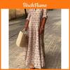 Polyester Vintage Long Dress With 3d Print And Pleated Style For Casual Fashion