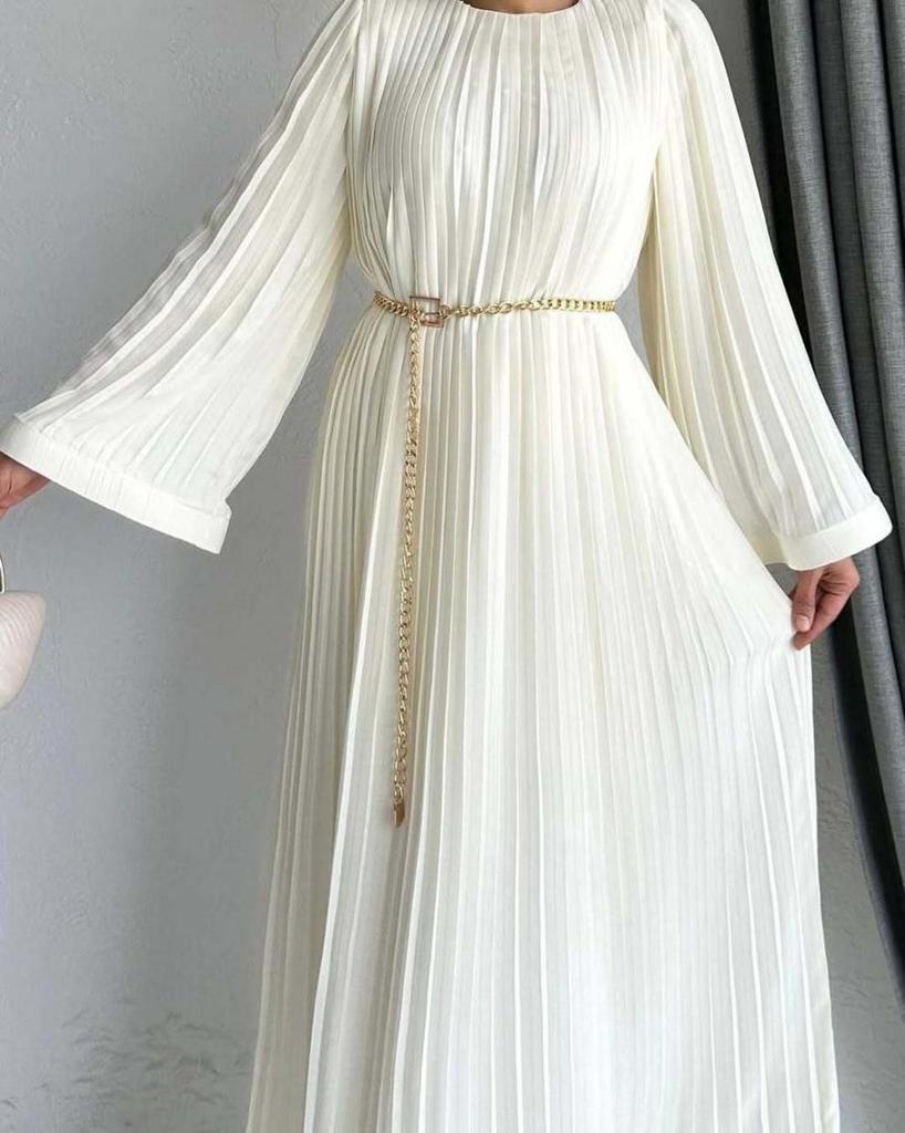 2025 Sommer Europäisches & Amerikanisches Muslimisches Falten-Locker-Einfarbiges Modekleid