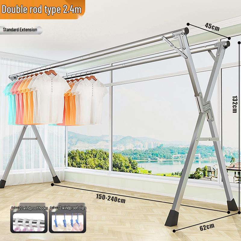 201 Stainless Steel X-Type Telescopic Clothes Drying Rack, Indoor Floor-Standing Model for Household Use