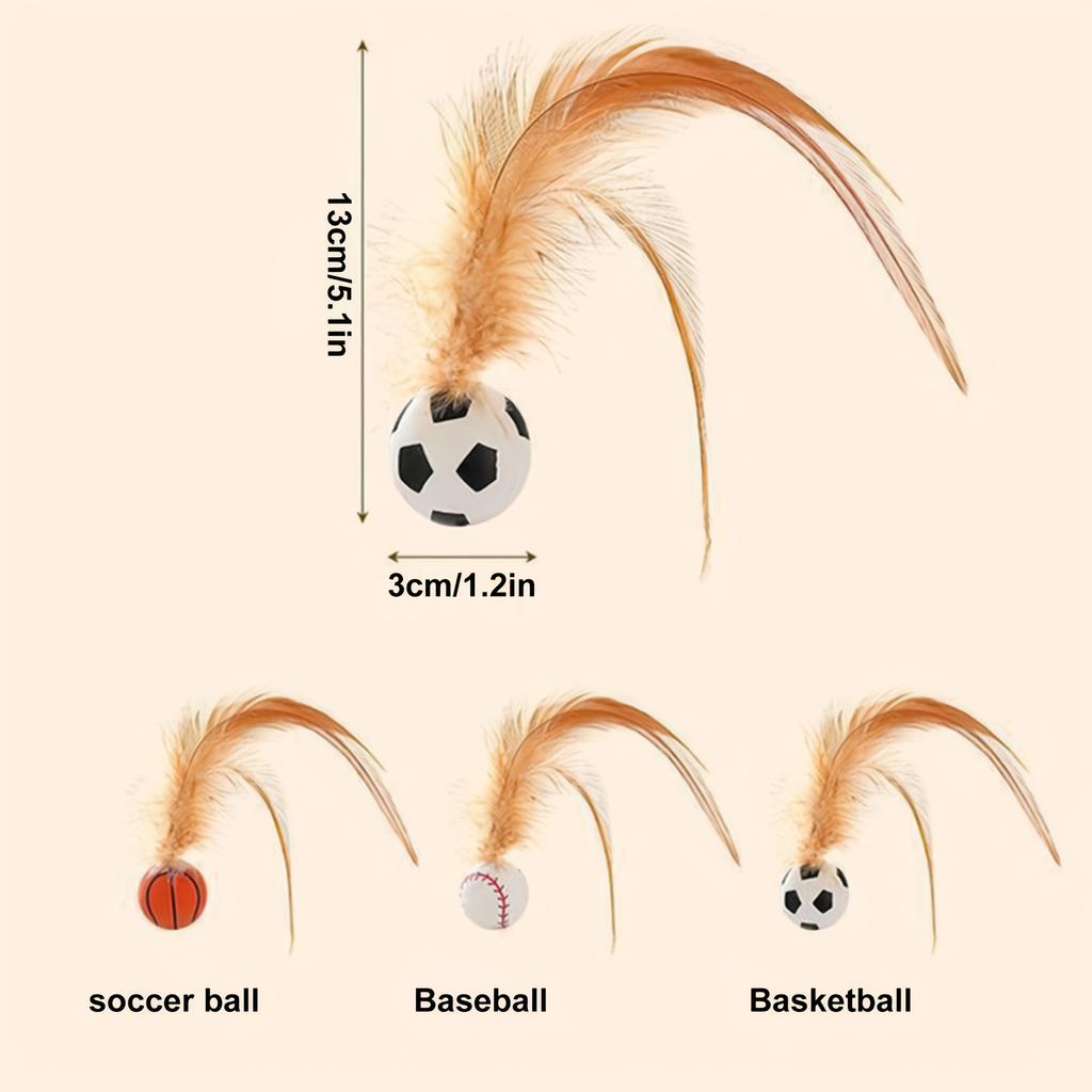 Cat Ball Toy Rubber Balls Bounce with Feathered Interactive Plaything for Cats Indoor Cat Toy Playful Pet Toy Durable Cat Toys