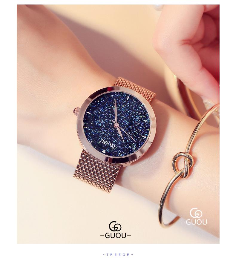 

GUOU Роскошные блестящие бриллиантовые часы Кварцевые наручные часы Женские часы Наручные часы Женские часы синий