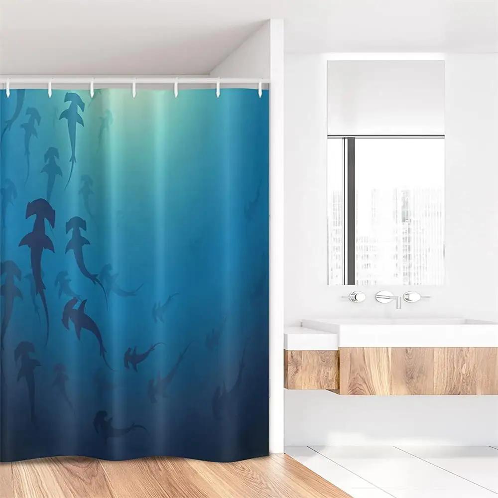 

Sea Animals Shark Shower Curtain Ocean Dangerous Predator Wild Nature Underwater World Fabric Home Bathroom Decor Set With Hooks 90x180cm-35x70in