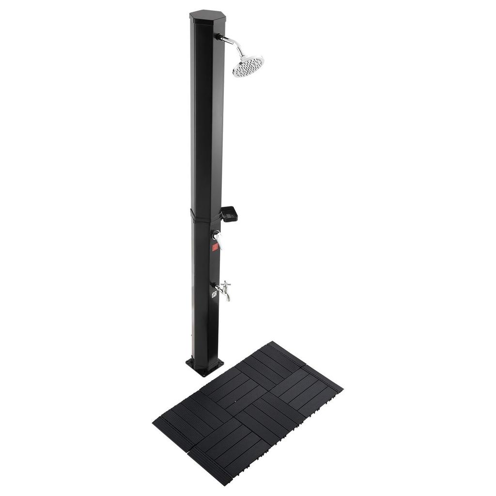 35L Solar Heated Shower, 195cm Showerhead Height Outdoor Shower, with Floor Kit & Foot Faucet, Hot & Cold Water Adjustment, Freestanding for Backyard