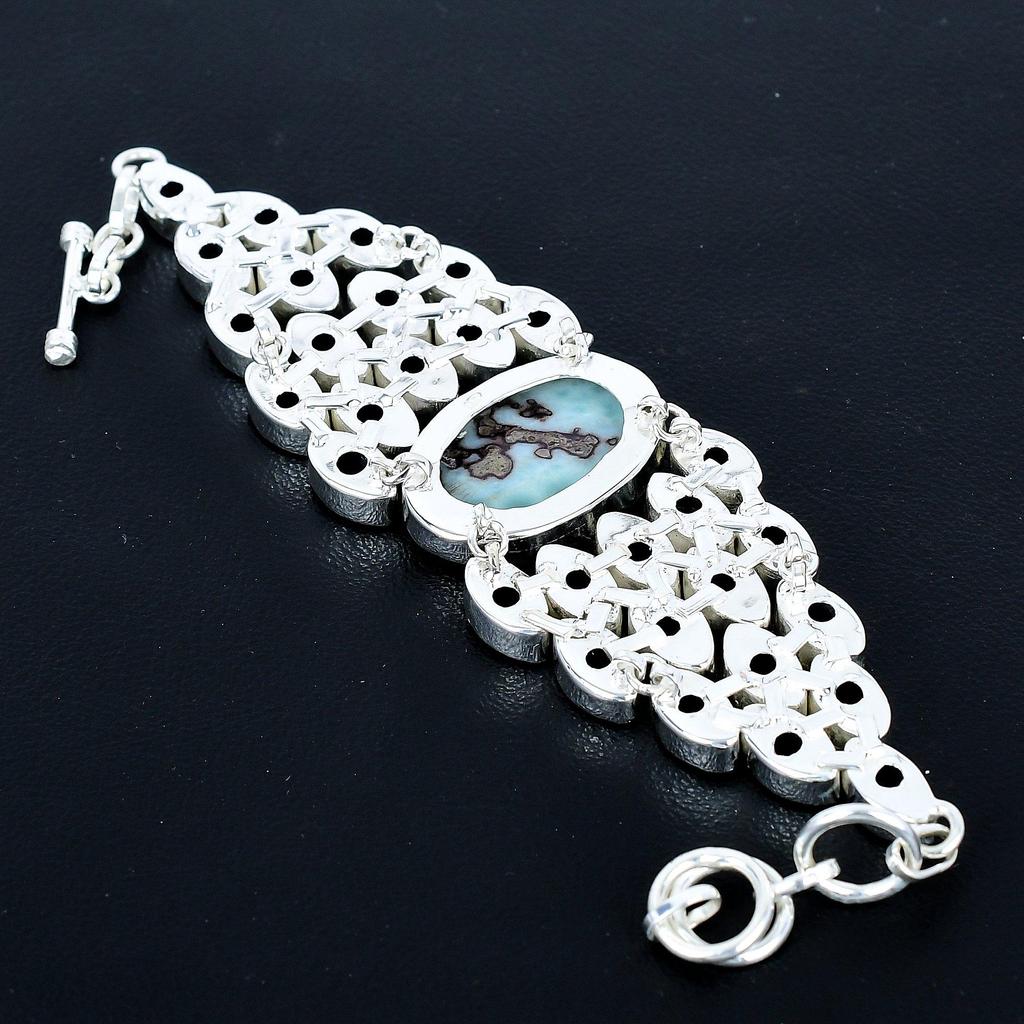 Blue Larimar Bracelet 925 Sterling Silver Bracelet Handmade Bracelet Silver Jewelry Blue Topaz Gemstone Bracelet Any Occasion Gift For Her