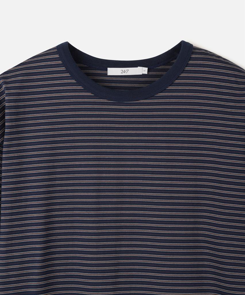 247Silijeu Usa Cotton 32S/2 Multi-Stripe T-Shirt Navy