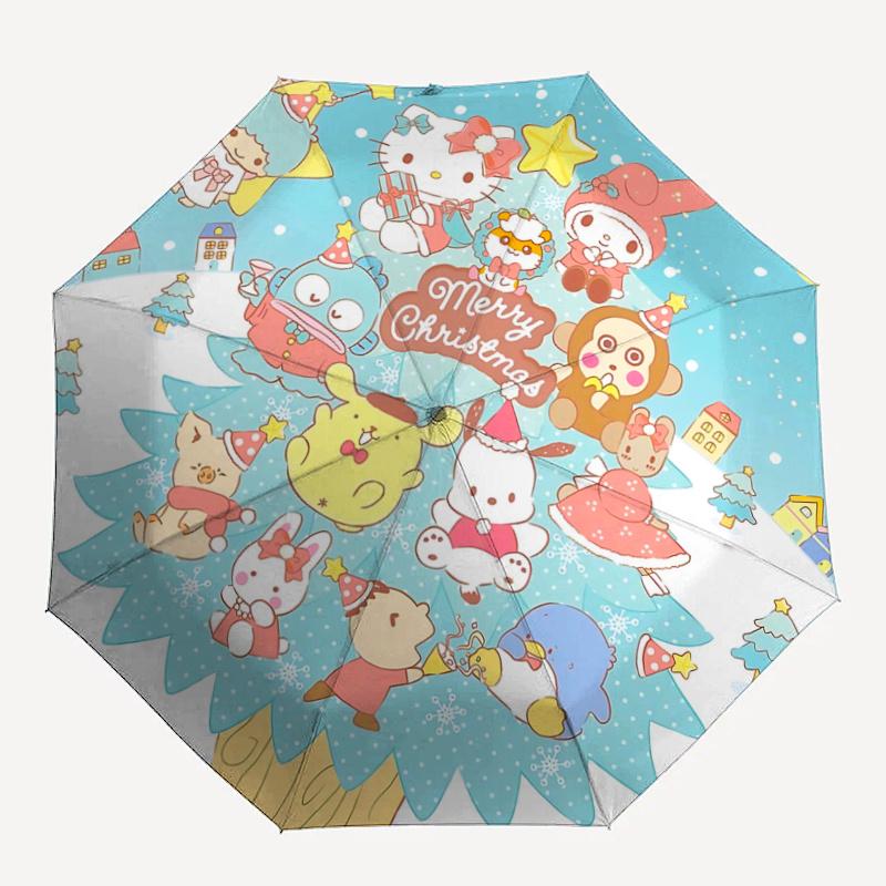 1pc Sanrio Christmas Tree Automatic Opening Umbrella - Portable Folding Design with 8-Bone Iron Frame, Outdoor Umbrella for Festive Gifts, Suitable fo