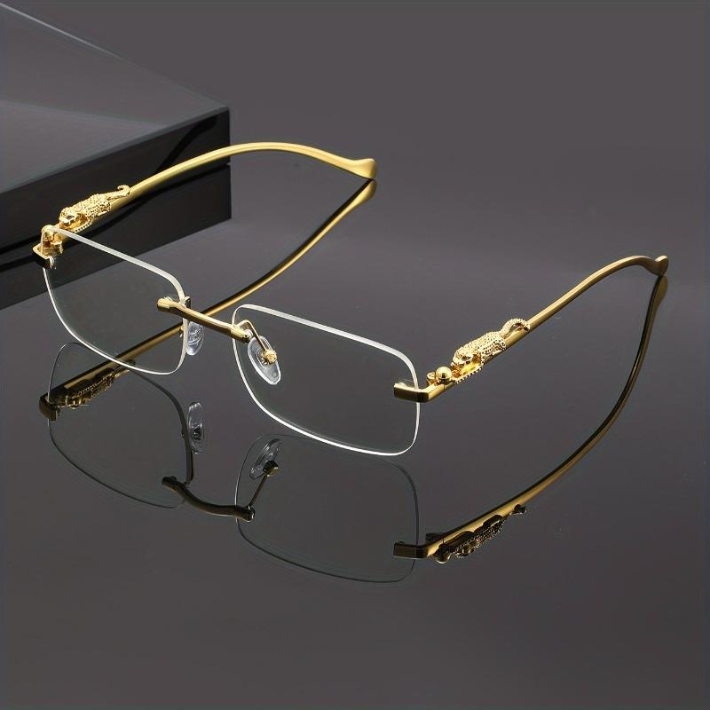 A Distinctive Pair of Glasses Featuring a Leopard Print Pattern with Frameless Square Lenses Ideal for Casual Events