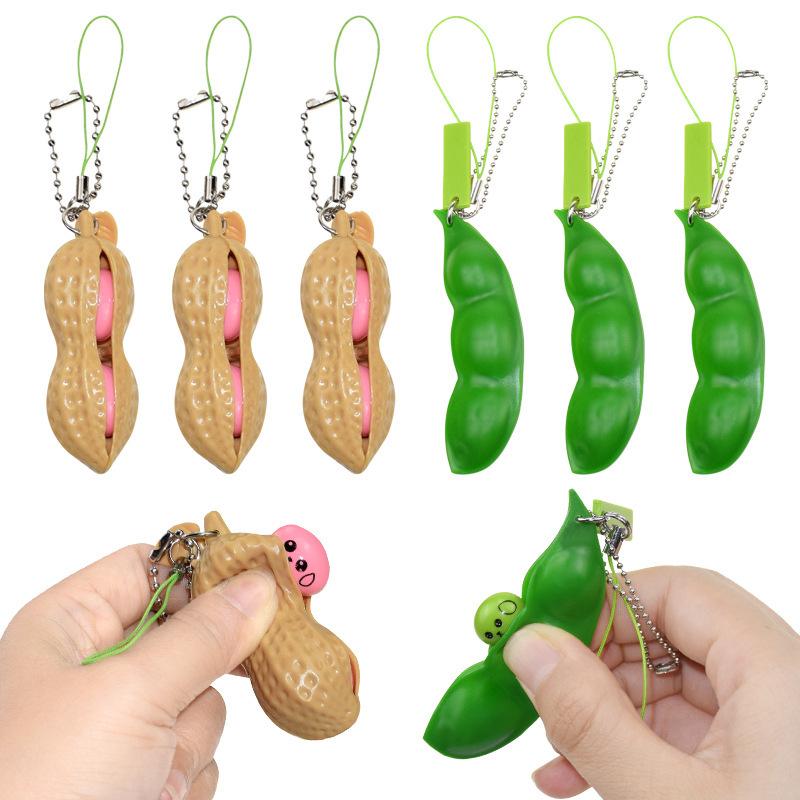 Creative Fidget Toys Edamame Squishy Keychain Stress Relief Squeeze Peas Beans Cute Adult Toy Decompression Pack kawaii decor