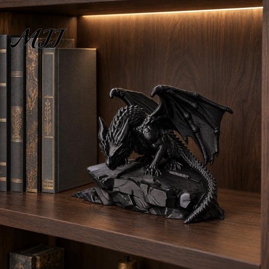 Handmade Look PLA Craft 3D Printed Rock Dragon Statue, Fantasy Figurine, Gothic Desktop Office Decoration for Style Bookshelf Decor, Collectible