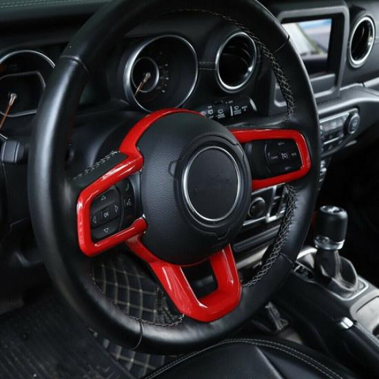 Steering Wheel Accessories Cover Trim For 2018-21 Jeep Wrangler JL JT, ABS Red