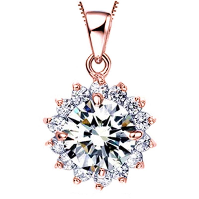 Sonnenblumen-Anhänger-Halskette, weißgoldplattiert, mit hochwertigem Zirkon - Ideales Weihnachtsgeschenk