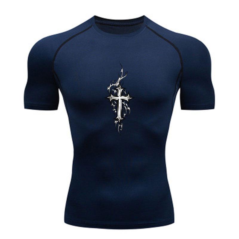 Men's Compression Sports T-Shirt, Punk Chrome Cross Tribal T