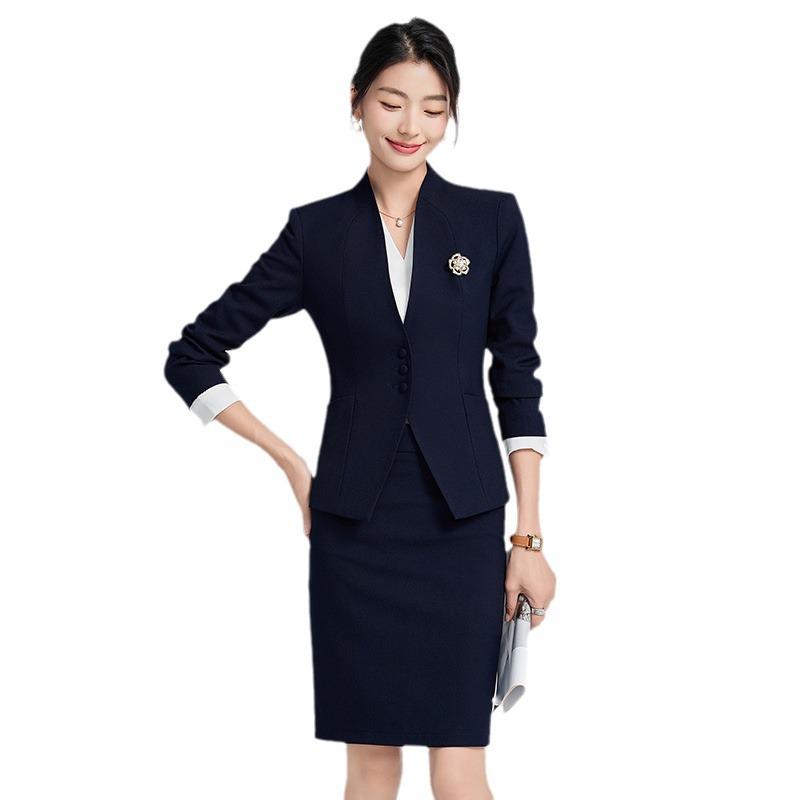 Women's Collarless Suit Jacket - 2024 Spring/Autumn High-End Salon and Hotel Reception Professional Workwear Set