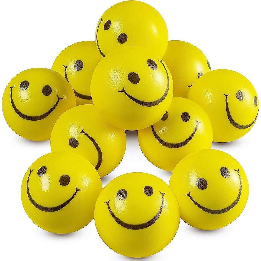 SAYTAY Smile Face Stress Balls (Bulk Pack of 24) for Kids and Adults, 2 Inch Yellow Fun Happy Face Squeeze Balls for Anxiety Relief, Hand Therapy or S