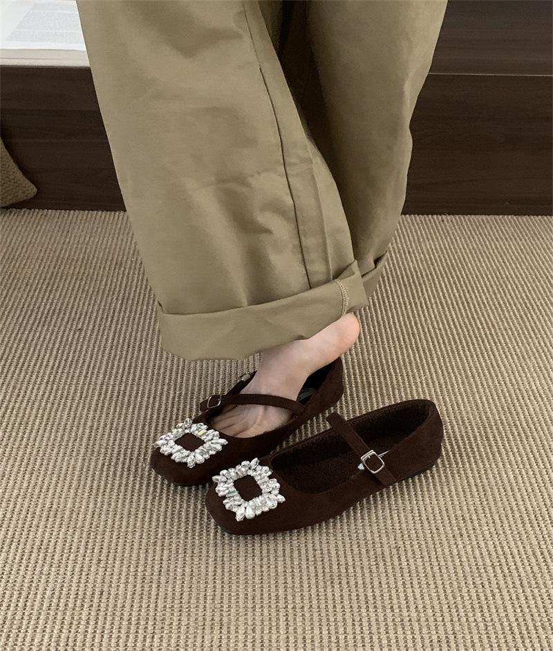 Flat bottom retro suede square head single shoes women's shoes new thin velvet Mary Jane wear commuter shoes