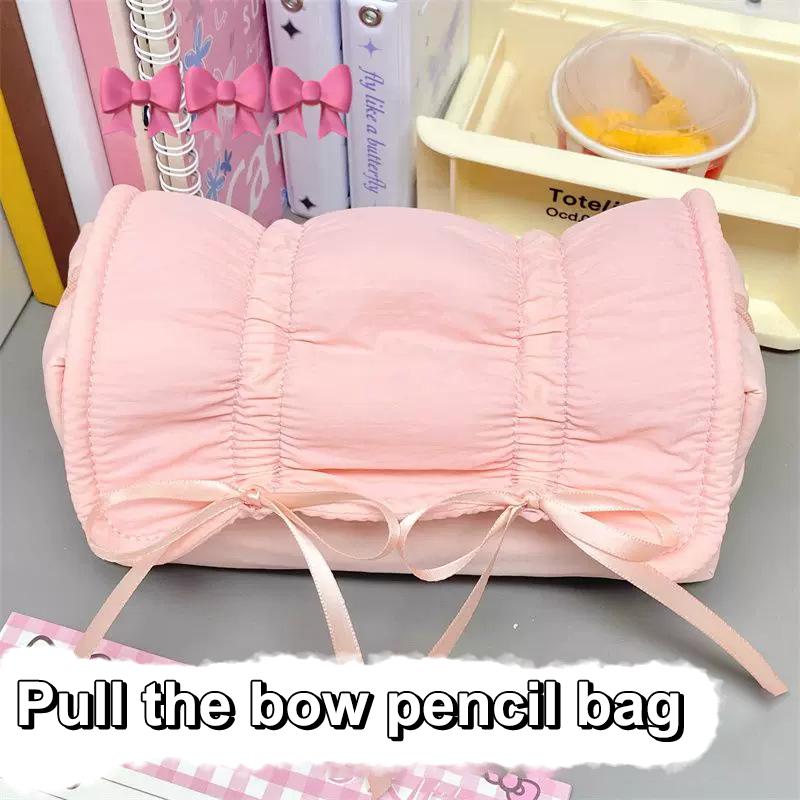 

Hot! Creative Korea Style Bow Pencil Case Large Capacity Multi-layer Storage Drawstring Pencil Bags Office Supplies Storage Bag рожевий
