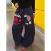 Oversize American High Street Letter Print Embroidery Retro Jazz Dance Wide Leg Pants Women