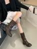 2025 autumn and winter new dark wind belt buckle locomotive boxing boots women's thick-soled retro wind tube knight boots women