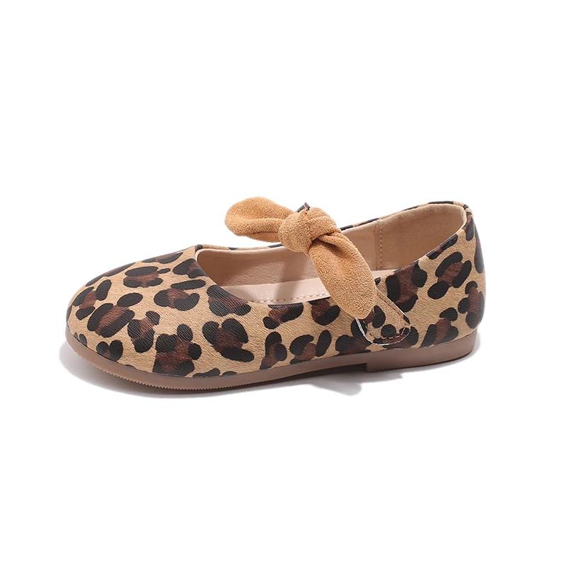 Girls Mary Janes Leopard Prints Style Fashion Princess Kids Leather Shoes with Bow-knot Sweet Chic 2025 Spring Autumn Brand New