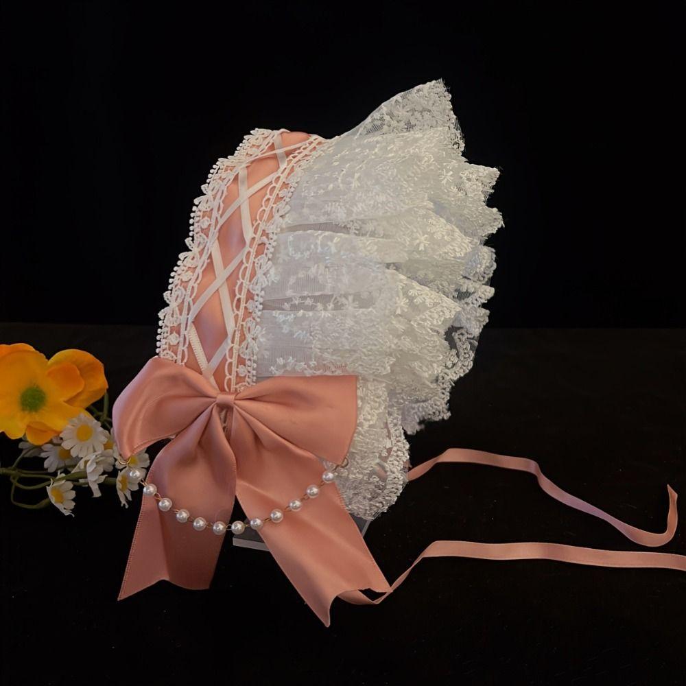 Pearl Lolita Lace Headband Ribbon Bow Maid Cosplay Headdress Cute Ruffled Hairband Cosplay