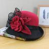 Woolen Hat Women'S Autumn And Winter British Retro Versatile Basin Hat Hepburn Mesh Flower Crimped Top Hat