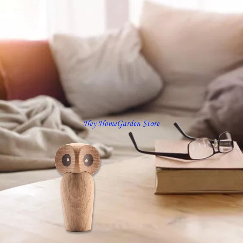 

652F Lovely Owl Bird Animal Figurines Wooden Tabletop Shelf Statues Living Room Decor China Mainland