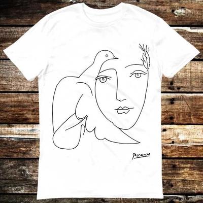 Enlinjes Picasso Räddlös Konst Teckning T-shirt 6181
