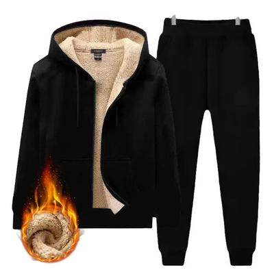Men 2 Pieces/Set Winter Sportsuit Thermal Hoodies Fleece Tracksuit Windproof Gym Men Sportswear Men Warm Sport Suit