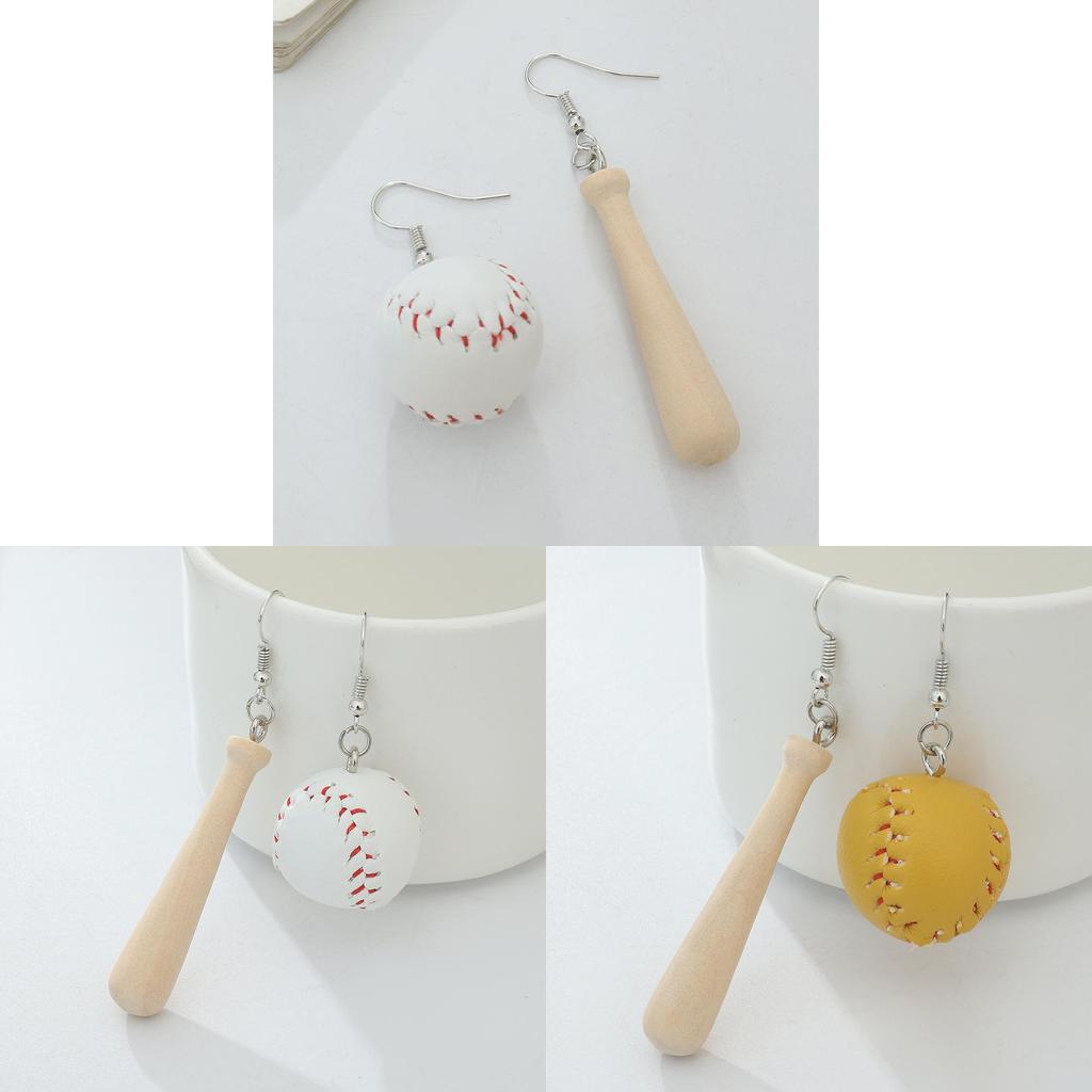 Geometric Baseball Wooden Earrings For Women Handmade Autumn Winter Jewelry