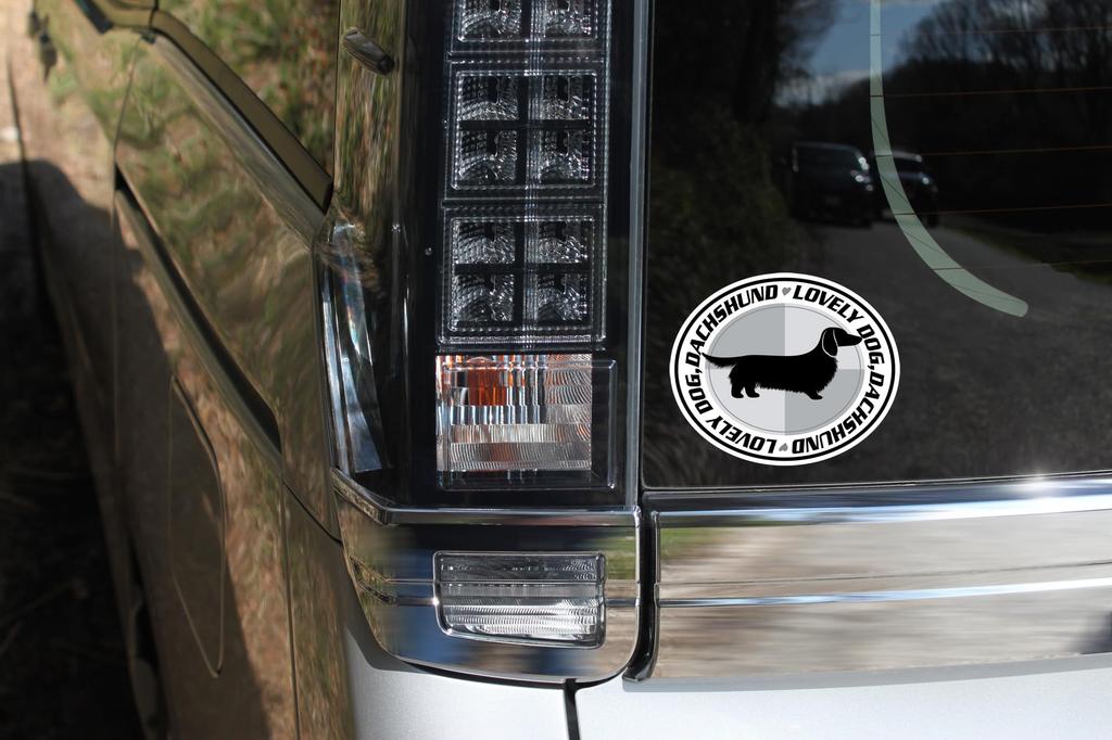 Lovely Dog Dachshund Long Silhouette Dog Sticker White Back Oval Large MK-3