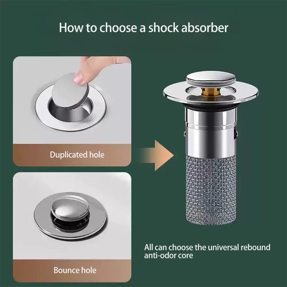 Universal Press Type Sink Drain 8CM Stainless Steel Washbasin Leak Plug Odor Proof Bouncing Core Accessory