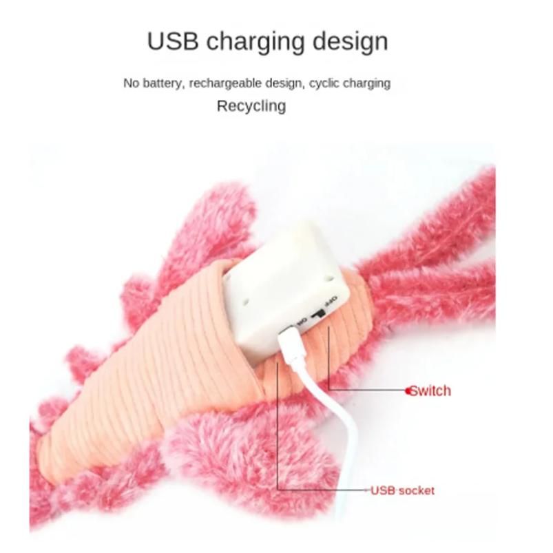 New Plush Electric Lobster Cat Toys Movable Simulated Lobster Teasing Cat Dogs Toy Usb Rechargeable Cat Interaction Pet Supplies