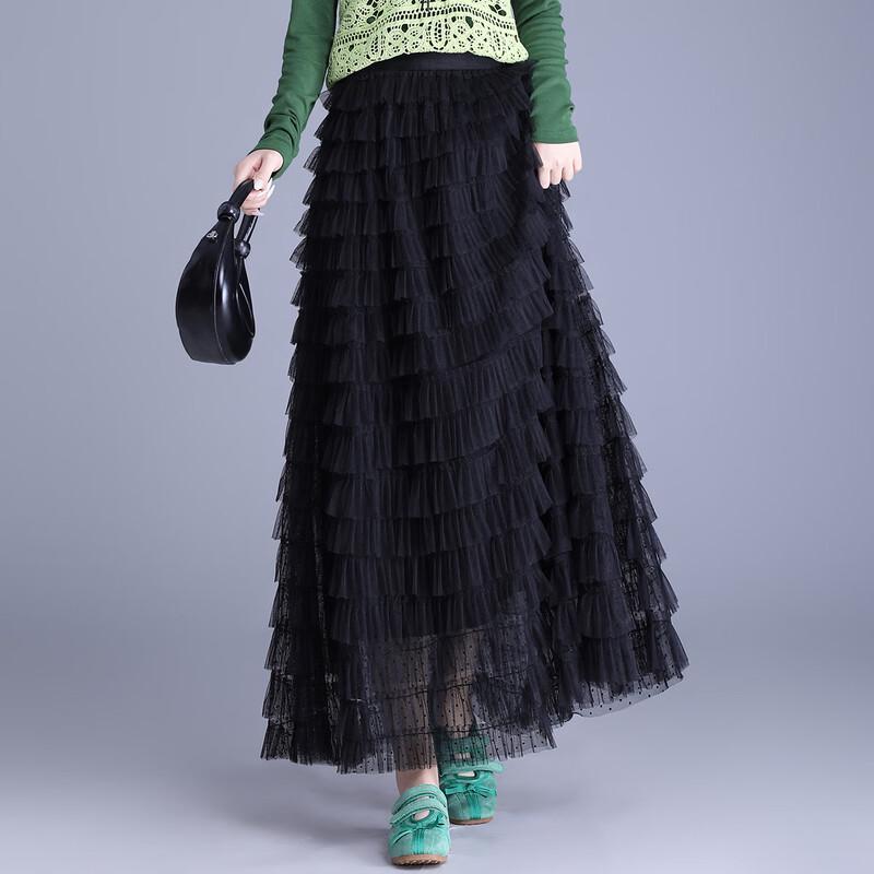 

Многоярусная миди-юбка в горошек из сетки L