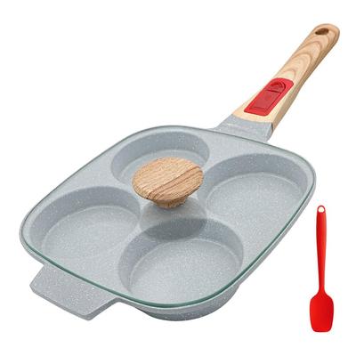RANXINGST Fried Egg Pan with Lid, Four Holes, Gas & Induction Compatible, Non-stick Ceramic Coating & Detachable Handle, Divided Pan, PFOA/PFOS Free,