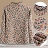 Printed Plus Velvet Bottoming Shirt Top Floral Long-sleeved Women's Stand-up Collar Warm T-shirt