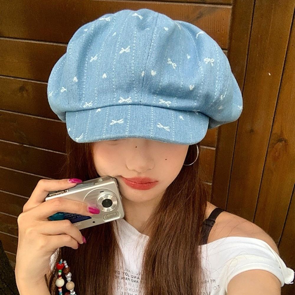 Cloud Octagonal Cap Japanese Newsboy Cap Casual Retro Bow Beret  Outdoor