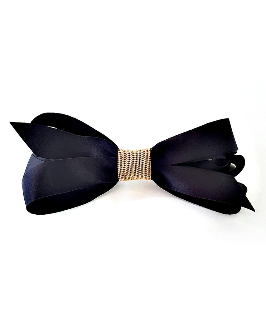 Racoha Layered Black Big Ribbon Hairpin