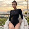 Slank Dame Sexy Body Solid Mote Skinny Bodycon Dame Body Langermet O-hals Uformell Svart Beige Kvinnelig Bodysuit