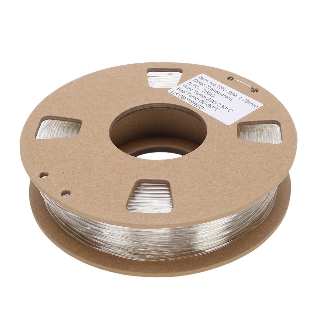 TPU Filament 1.75mm 95A 250g High Elasticity Flexible 3D Printer Filament for Most 3D Printers Transparent